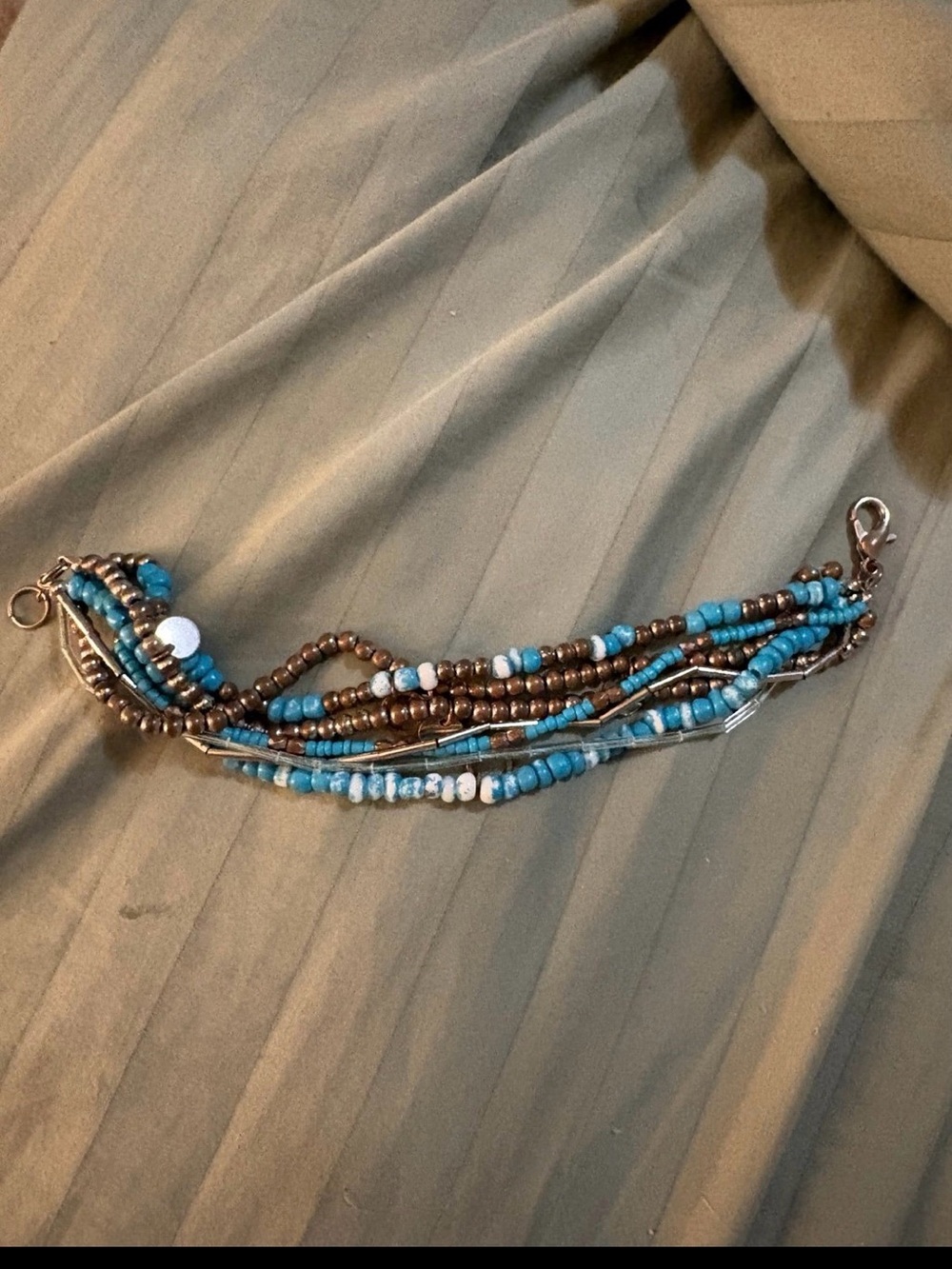 Multistrand Turquoise & Brown Beaded Bracelet